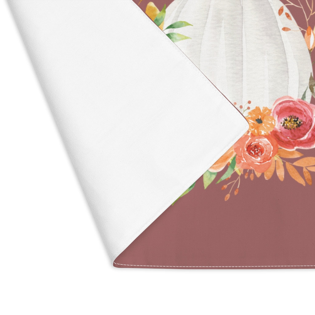 Lifestyle Details - Wine Table Placemat - White Pumpkins Watercolor Arrangement - Flipped