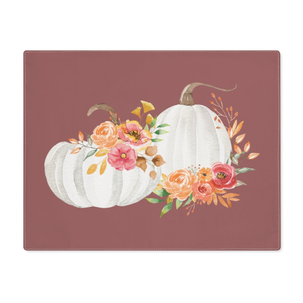 Lifestyle Details - Wine Table Placemat - White Pumpkins Watercolor Arrangement - Front View