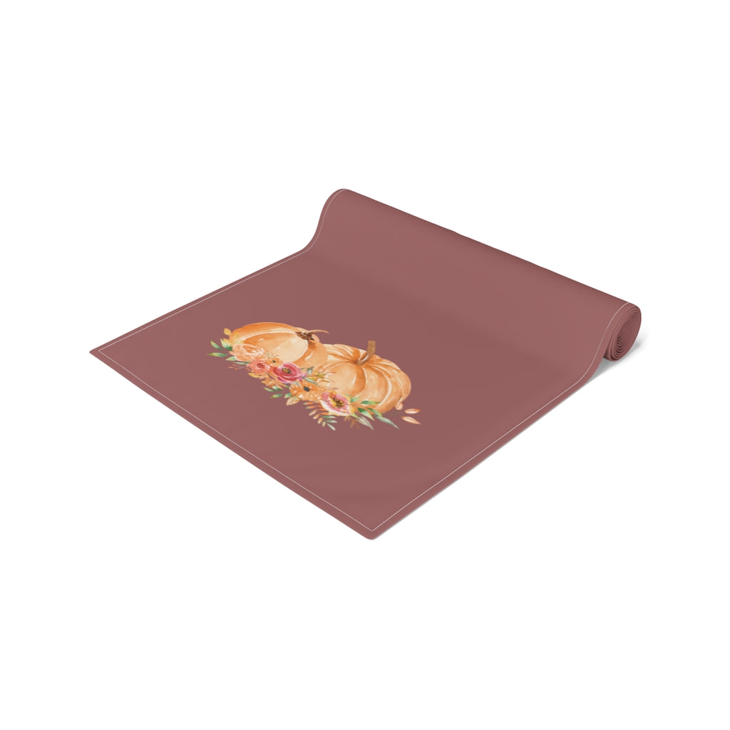 Lifestyle Details - Wine Table Runner - Orange Pumpkins Watercolor Arrangement - Large - Front View