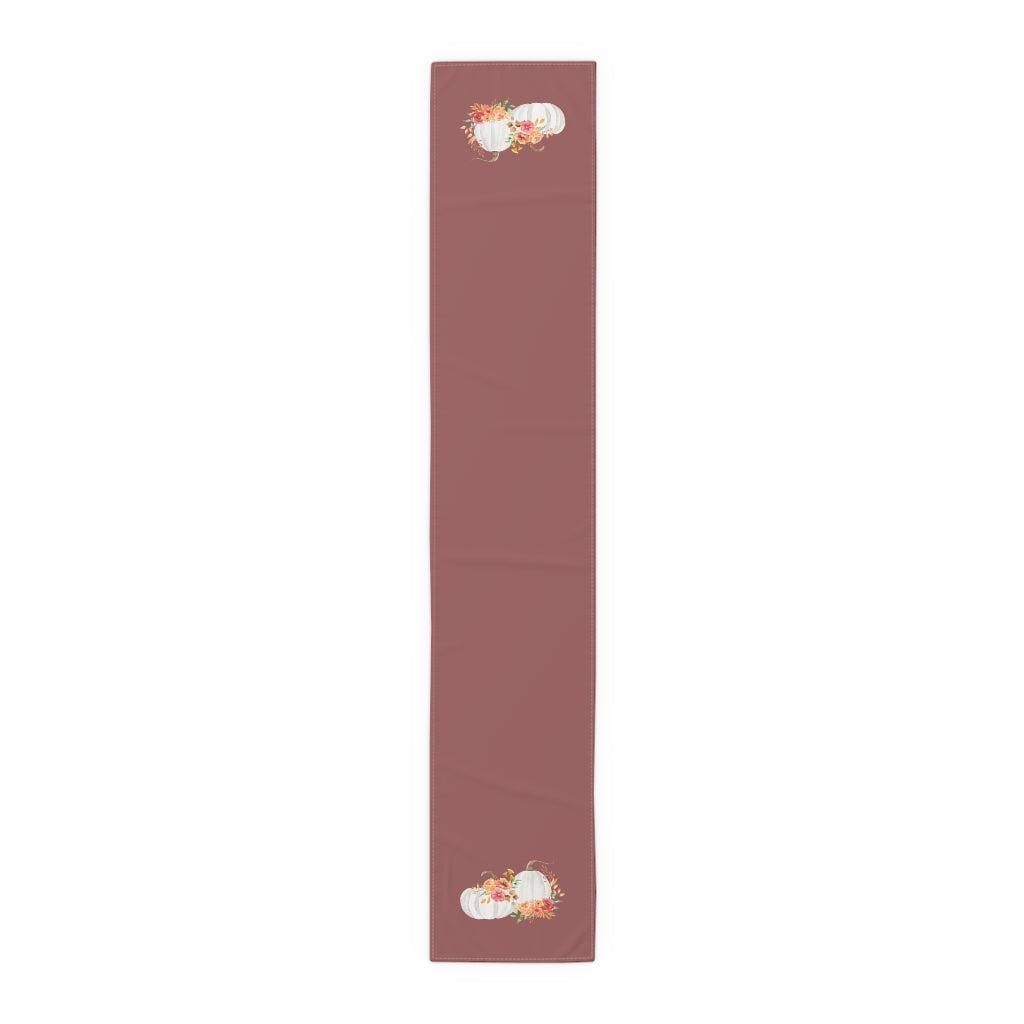 Lifestyle Details - Wine Table Runner - White Pumpkins Watercolor Arrangement - Large - Front View