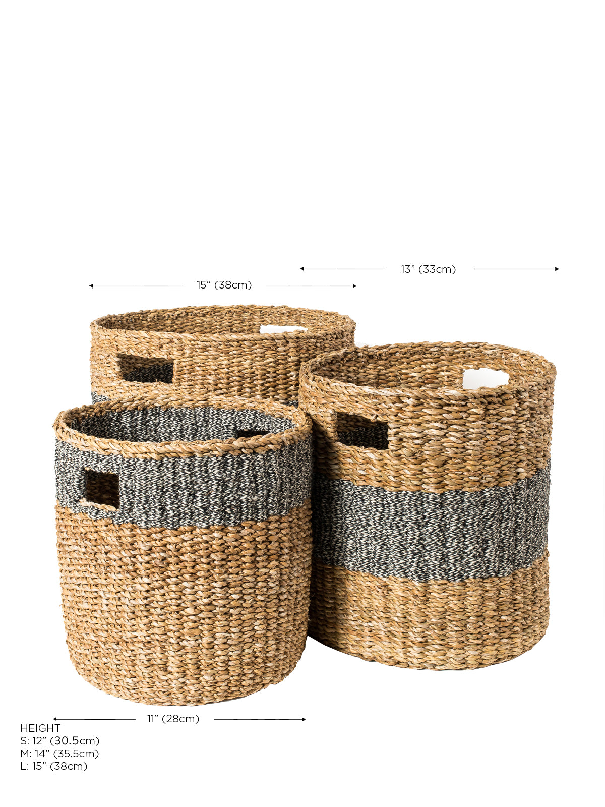 Black Savar Hamper Baskets with Handle - Set of 3