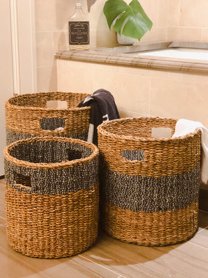 Black Savar Hamper Baskets with Handle - Set of 3