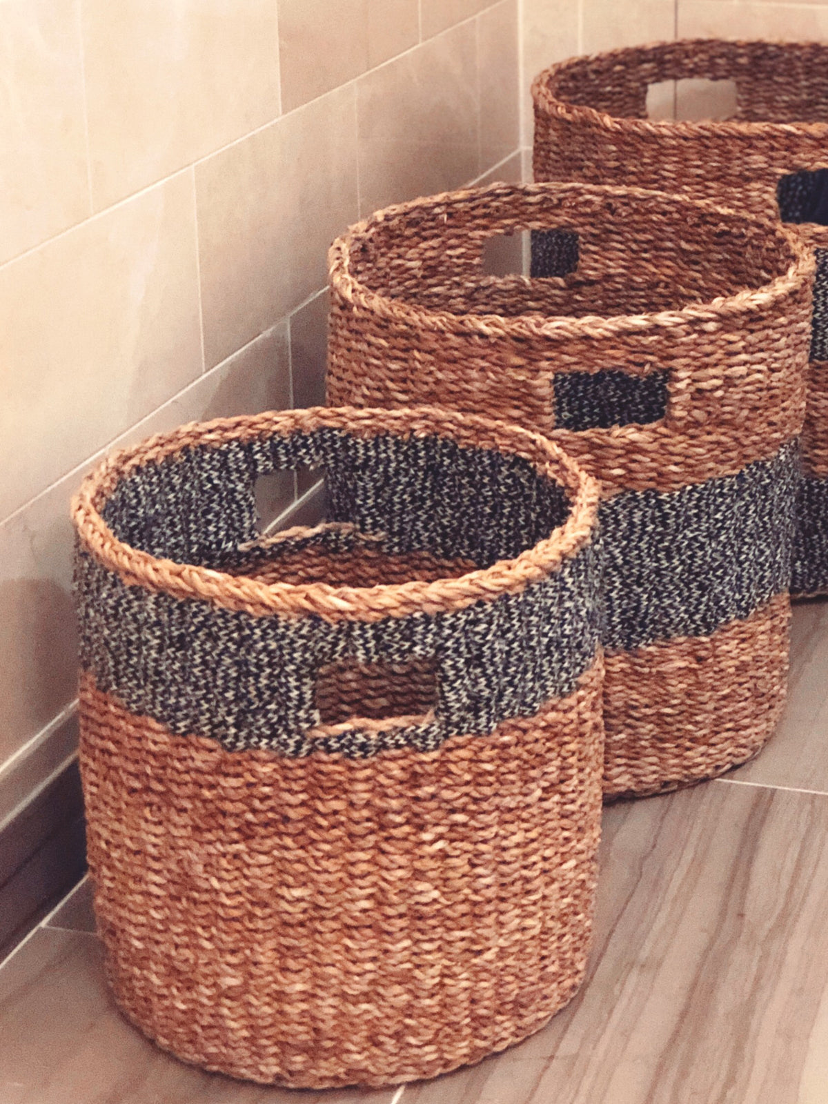 Black Savar Hamper Baskets with Handle - Set of 3