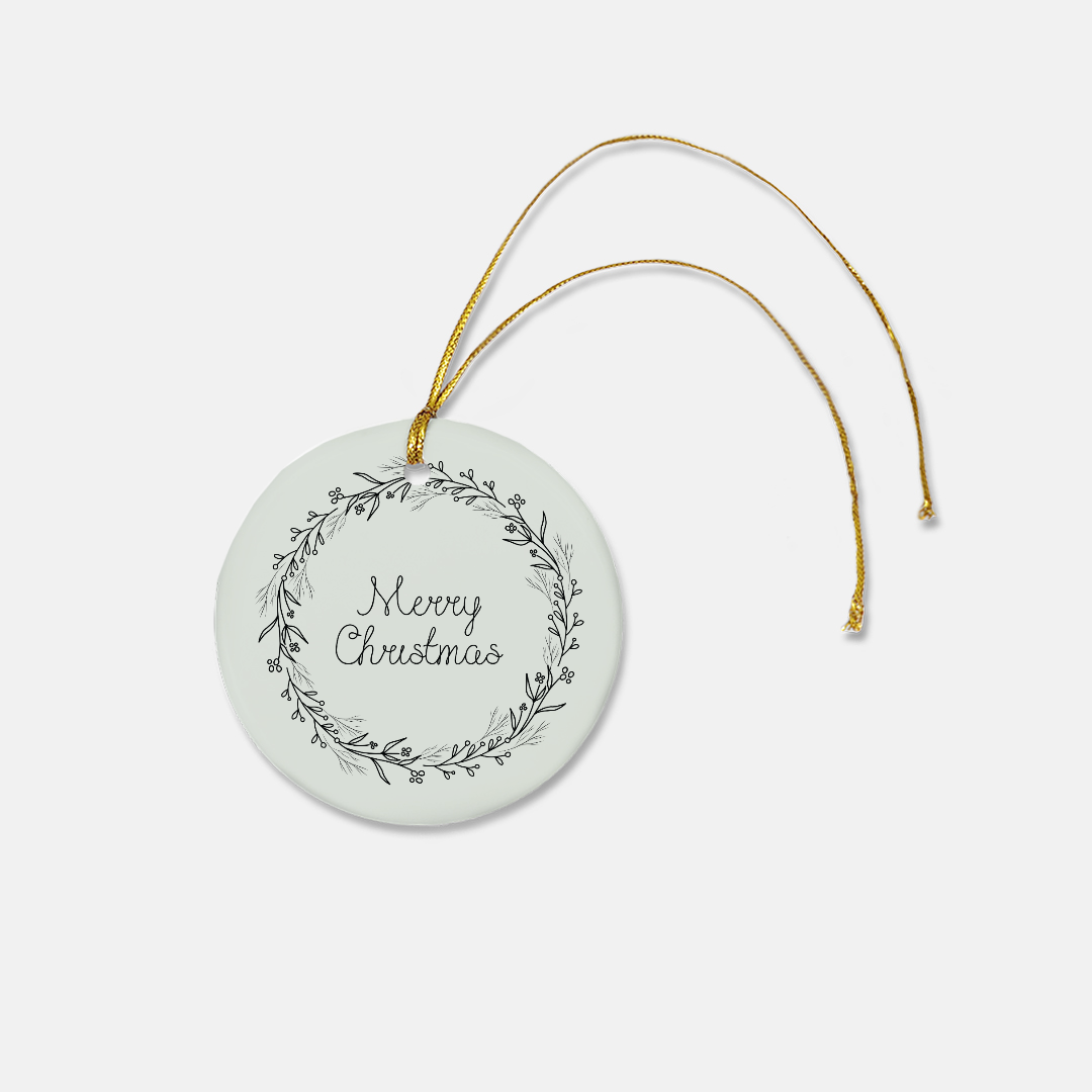 Round Ceramic Holiday Ornament - Black Wreath