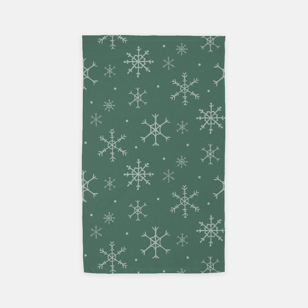 Green Holiday Hand Towel - Snowflakes