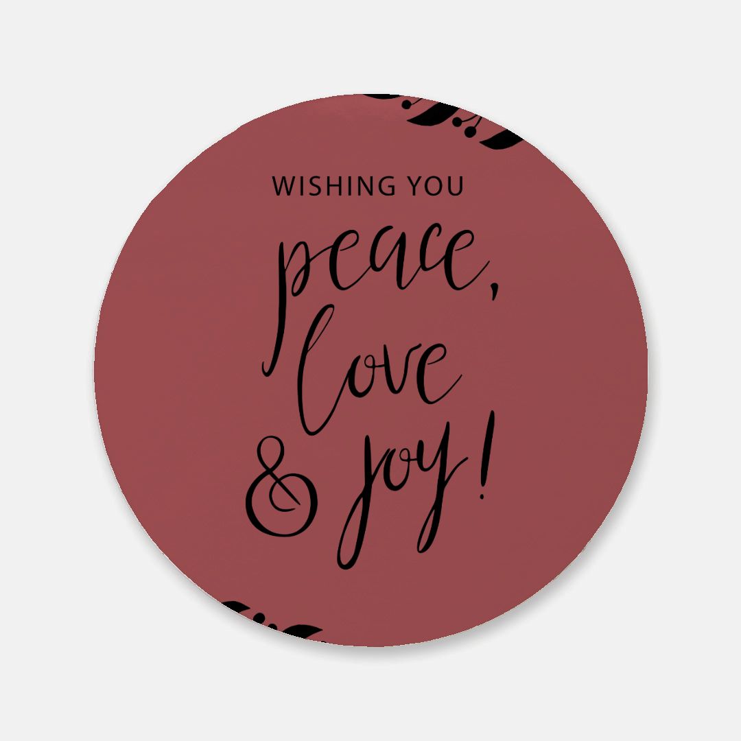 Round Cork Back Coaster - Peace, Love & Joy