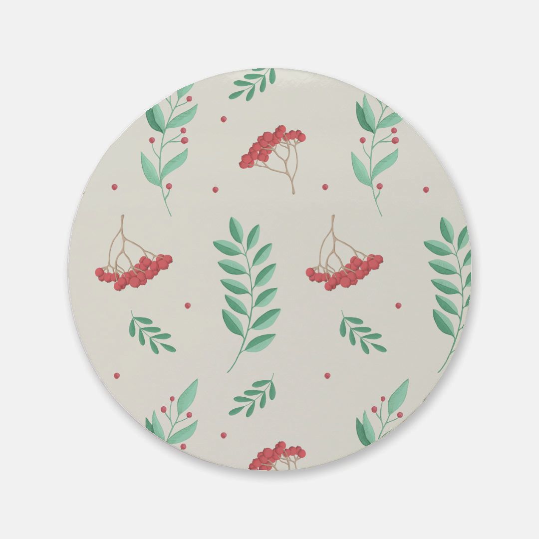 Round Cork Back Coaster - Red & Green Holly