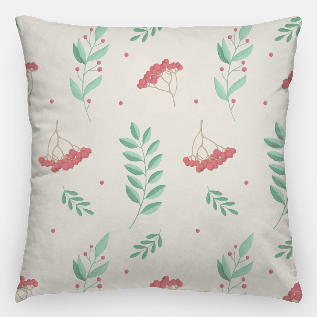 24x24 Holiday Polyester Pillowcase - Large Red & Green Holly