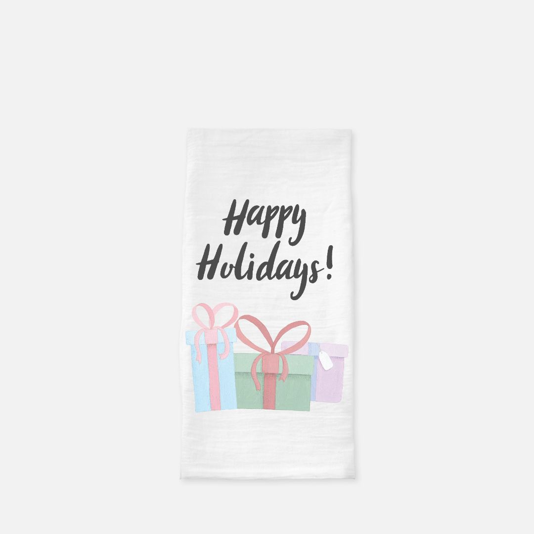 Holiday Tea Towel - Happy Holidays & Presents