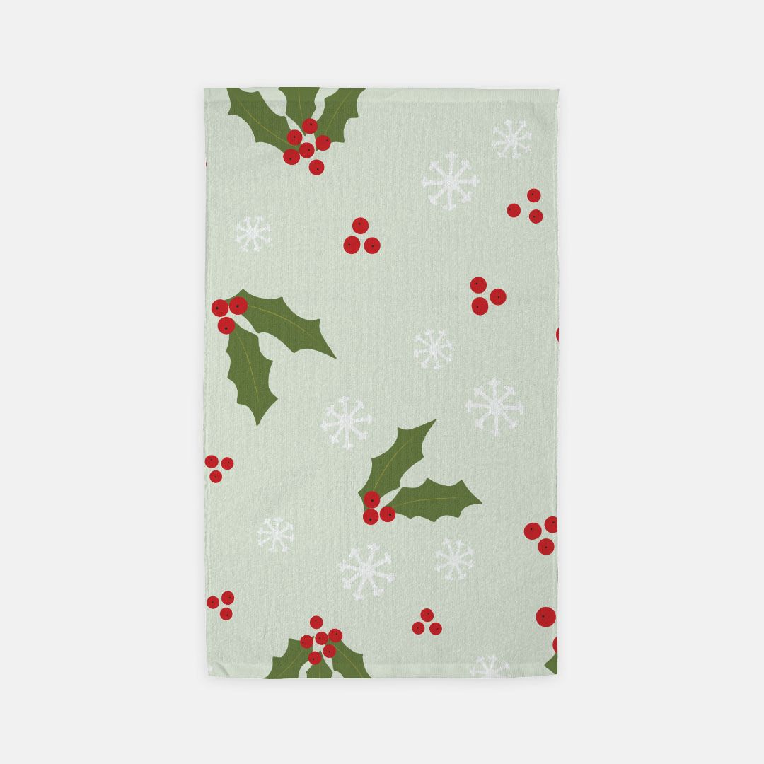 Holiday Hand Towel - Holly & Snowflakes