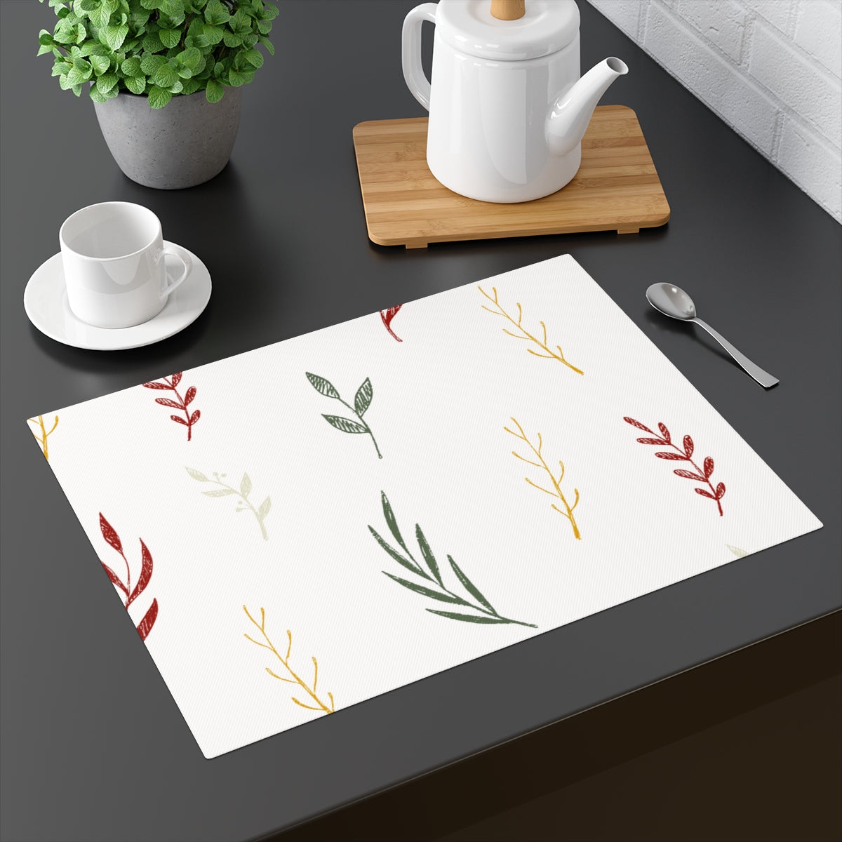 White Holiday Table Placemat - Colorful Garland