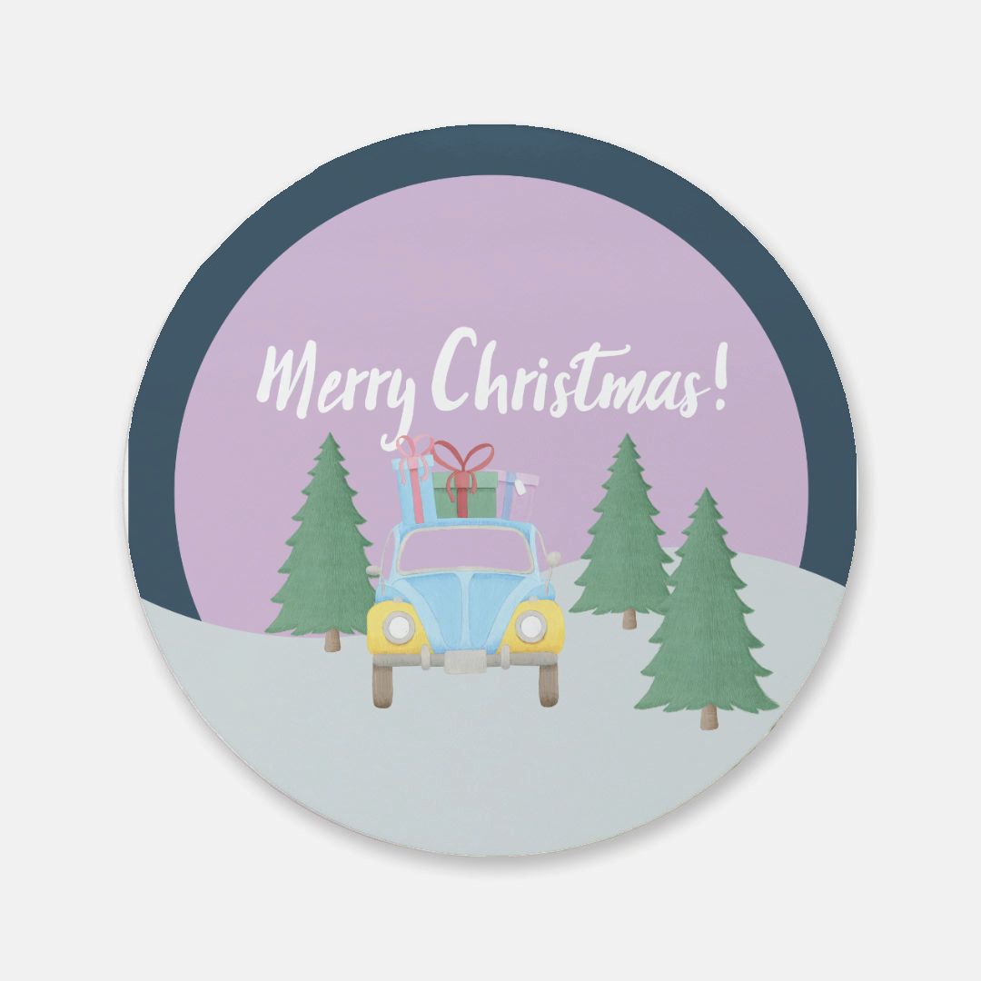 Round Cork Back Coaster - Merry Christmas Nighttime