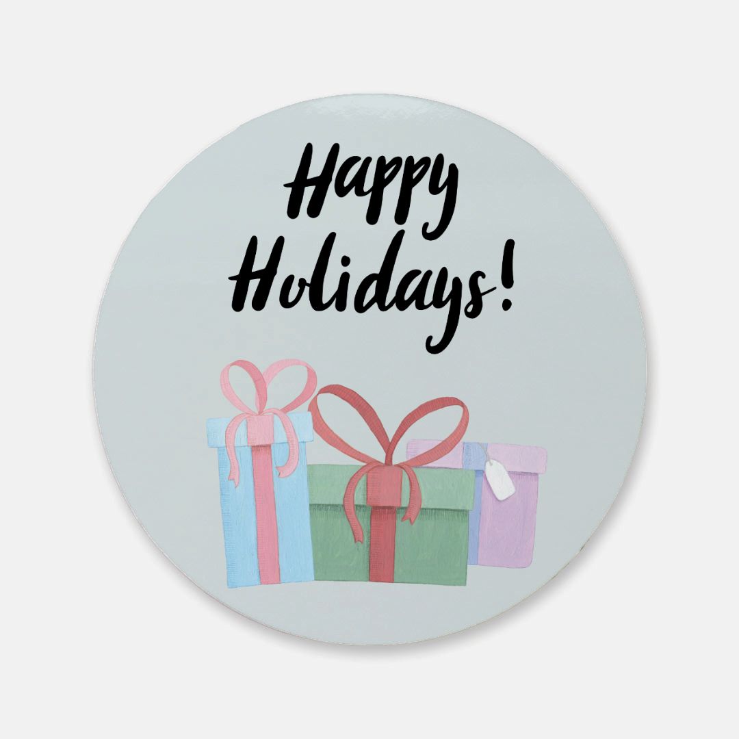 Round Cork Back Coaster - Happy Holidays Presents
