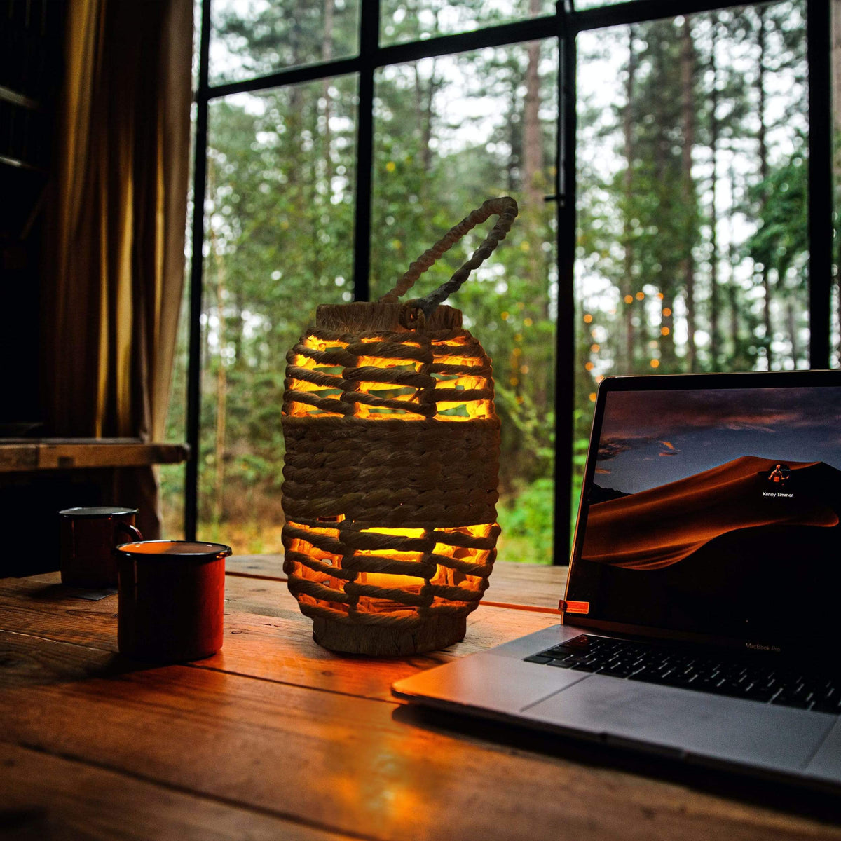 Hand Woven Wicker Candle Holder Lantern & Handle