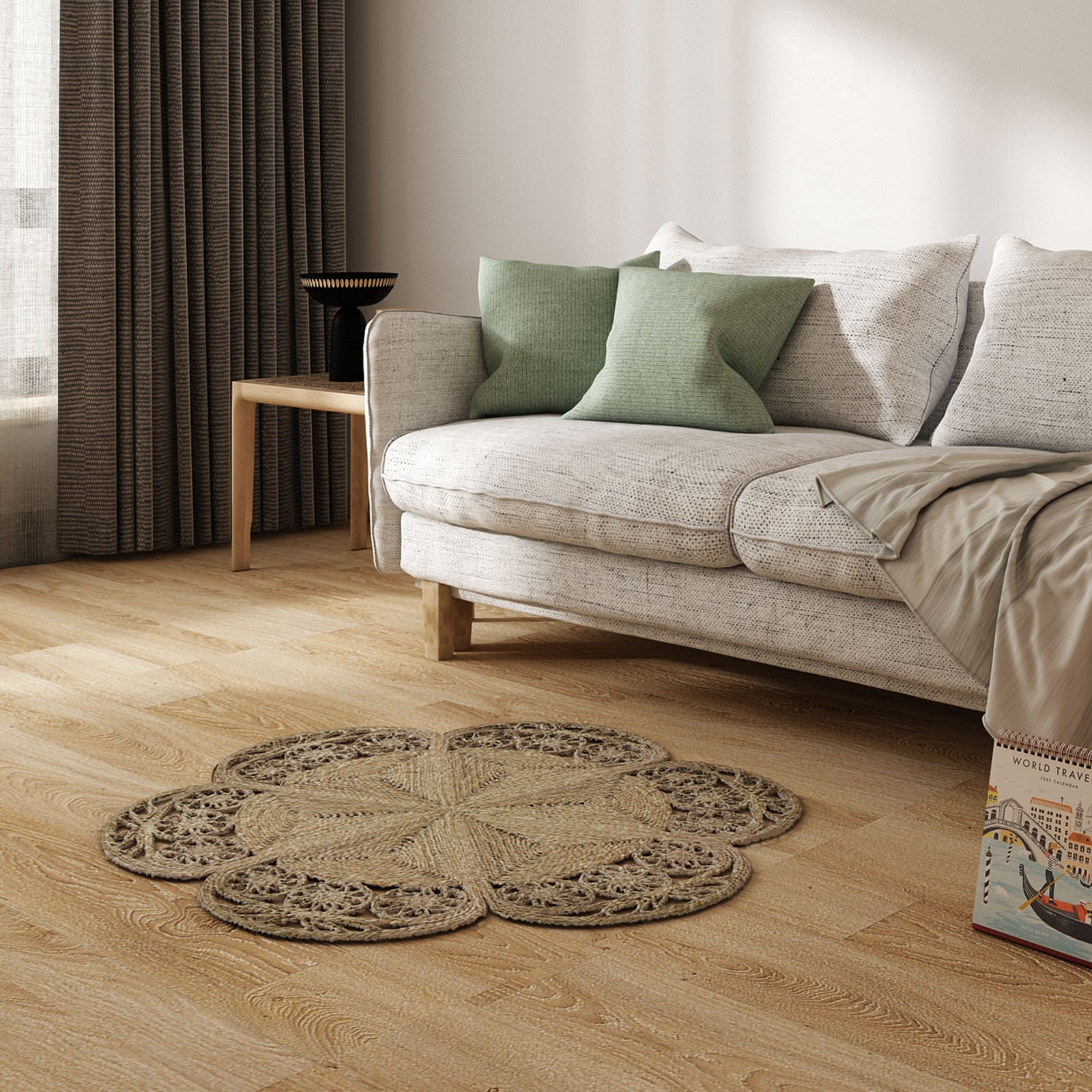 Natural Fiber Seagrass Wicker Flower Rug