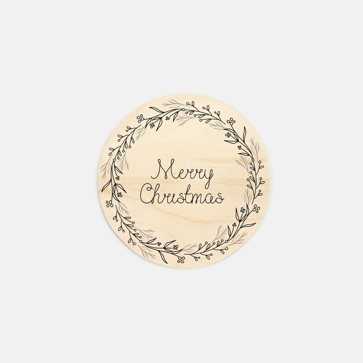 6" Round Wood Sign - Black Wreath