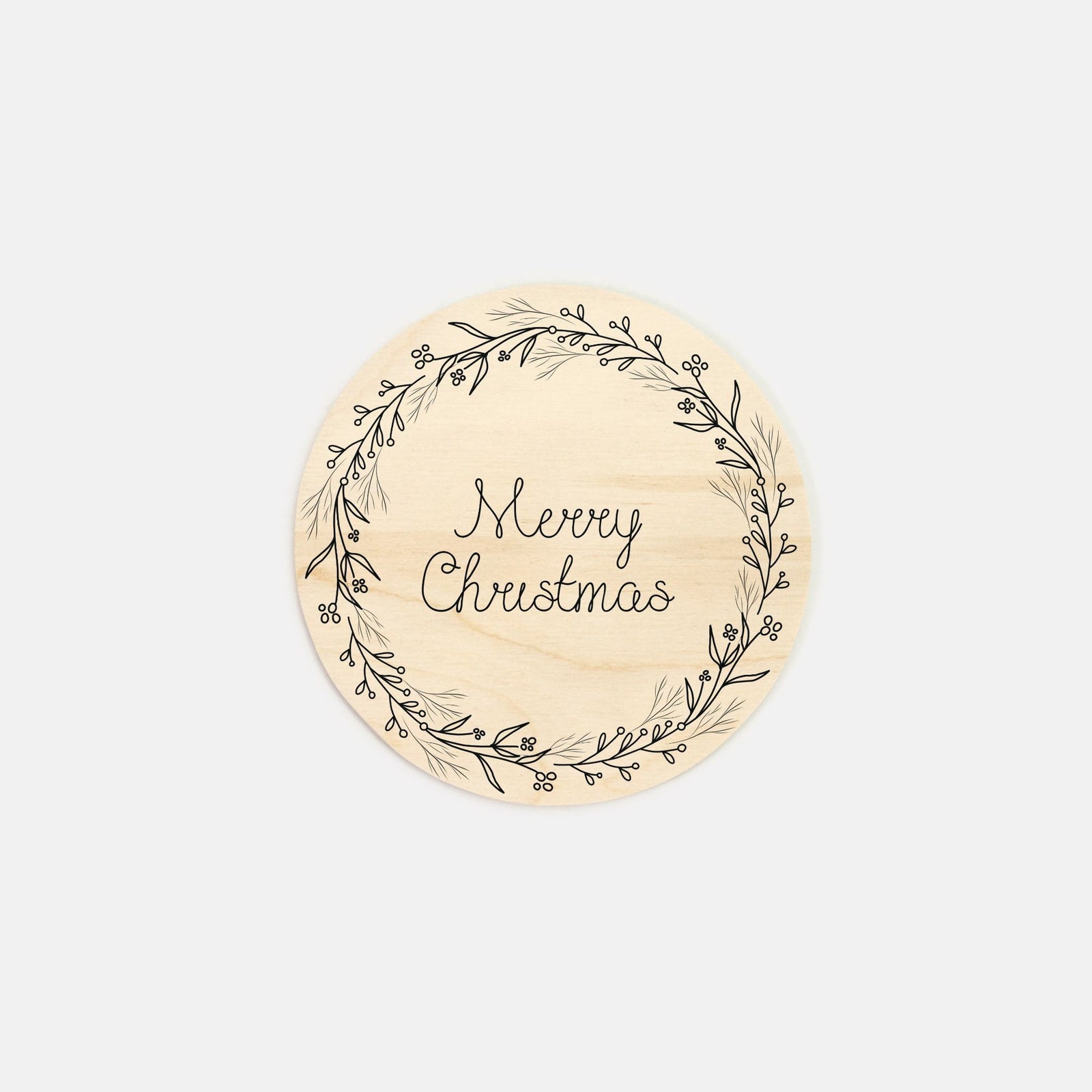 6" Round Wood Sign - Black Wreath