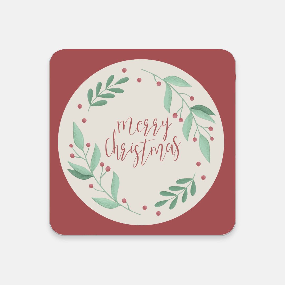 Cork Back Coaster - Merry Christmas Holly