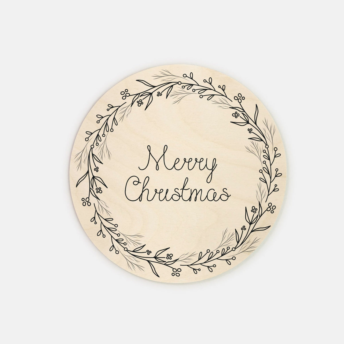 8" Round Wood Sign - Black Wreath