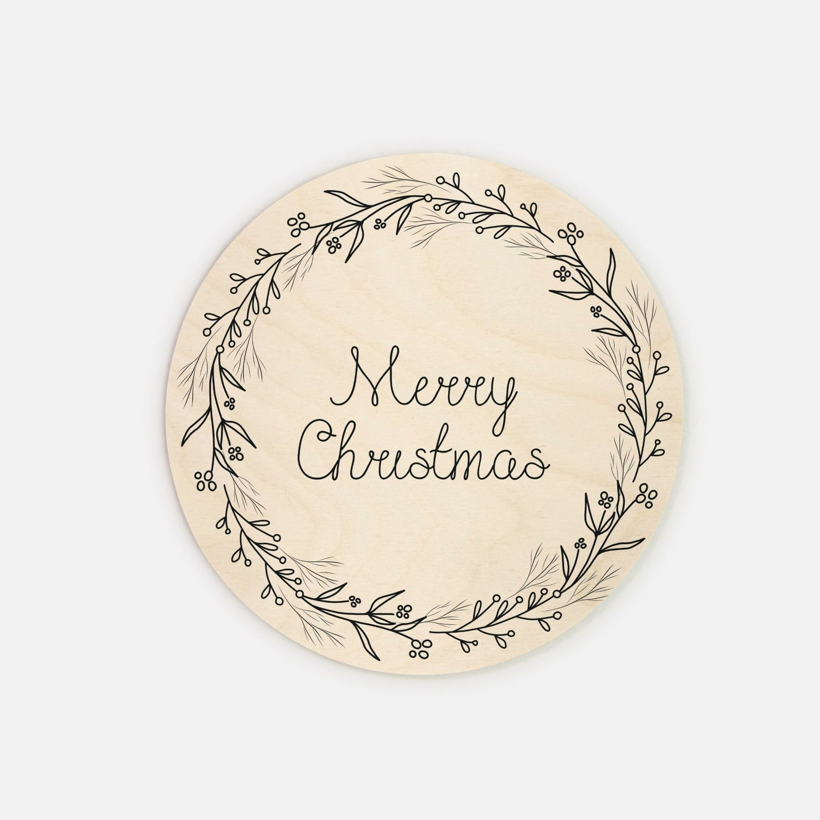 8" Round Wood Sign - Black Wreath