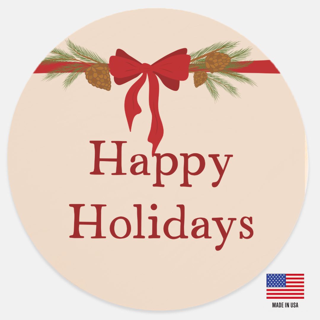 12" Round Wood Sign - Happy Holidays Bow