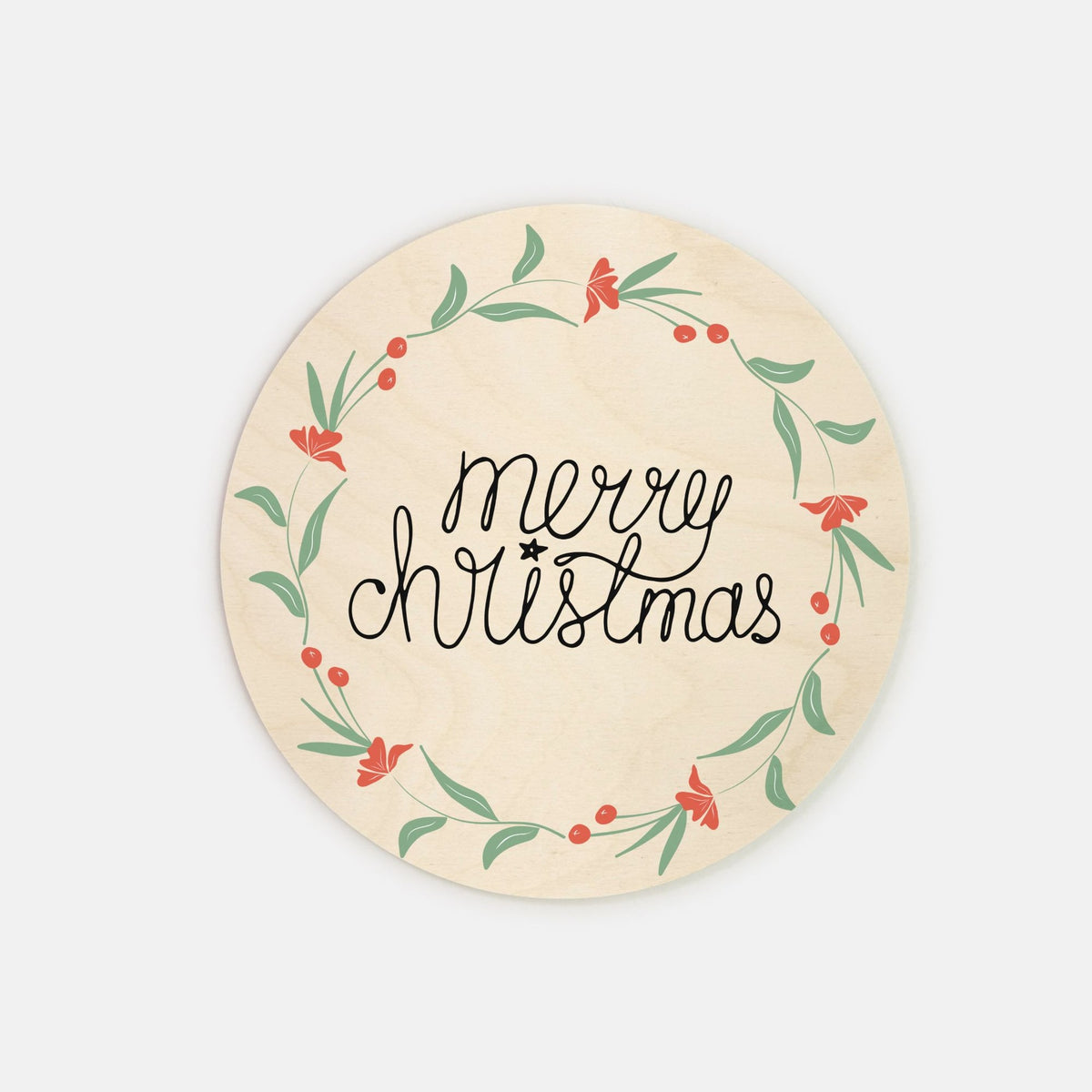 8" Round Wood Sign - Colorful Wreath