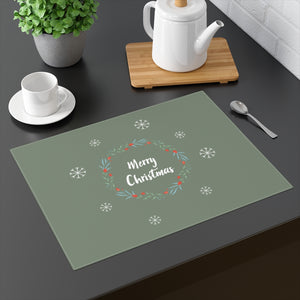 Holiday Table Placemat - Colorful Merry Christmas Wreath & Snowflakes