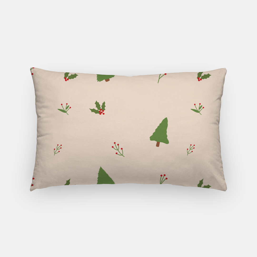 Beige Holiday Lumbar Pillowcase - Evergreen Trees