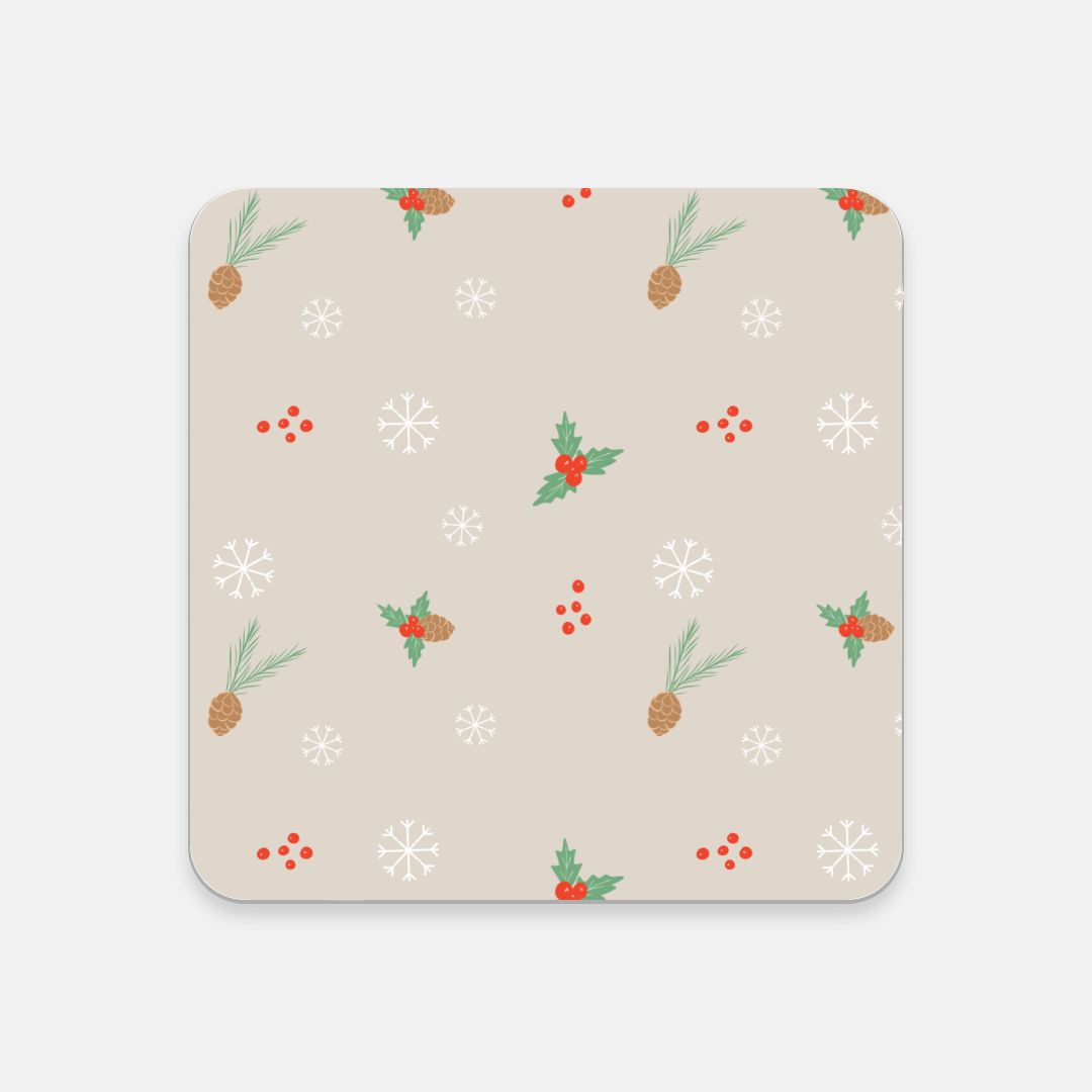 Cork Back Coaster - Pinecones & Snowflakes