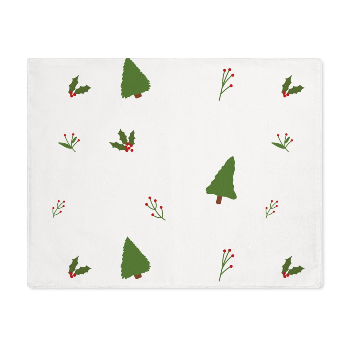 White Holiday Table Placemat - Evergreen Trees & Holly