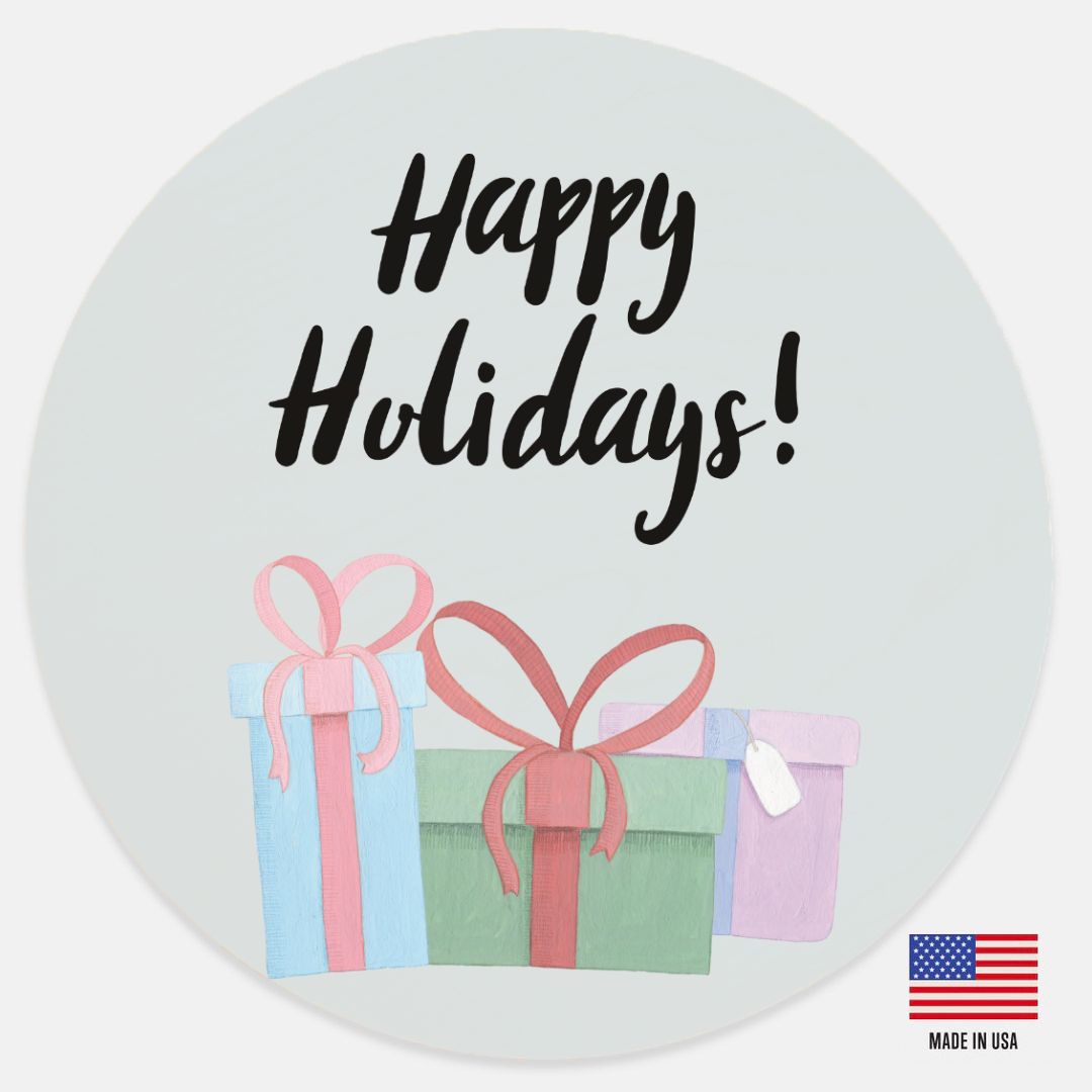 12" Round Wood Sign - Happy Holidays & Presents