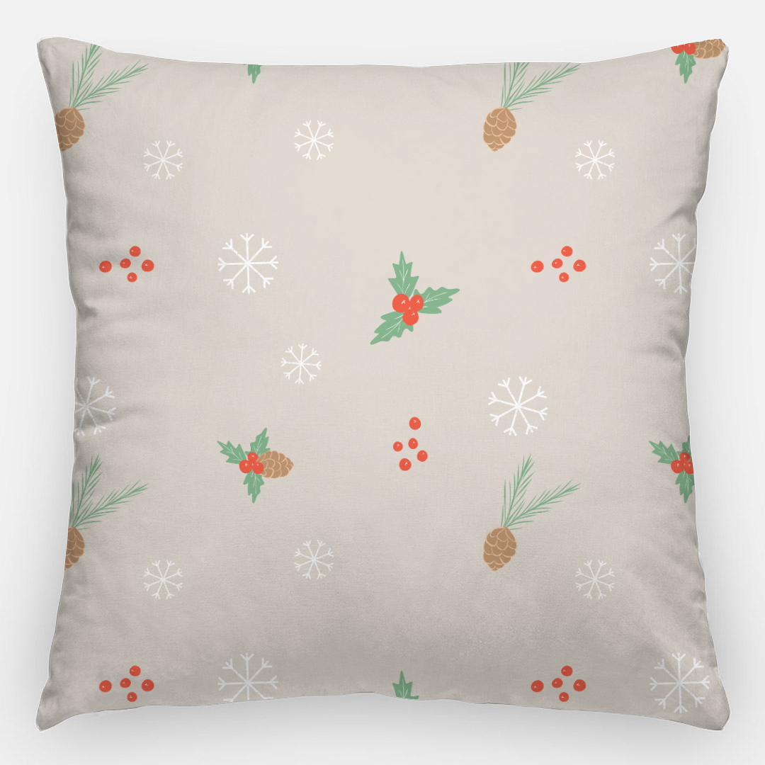 24x24 Holiday Polyester Pillowcase - Pinecones & Snowflakes