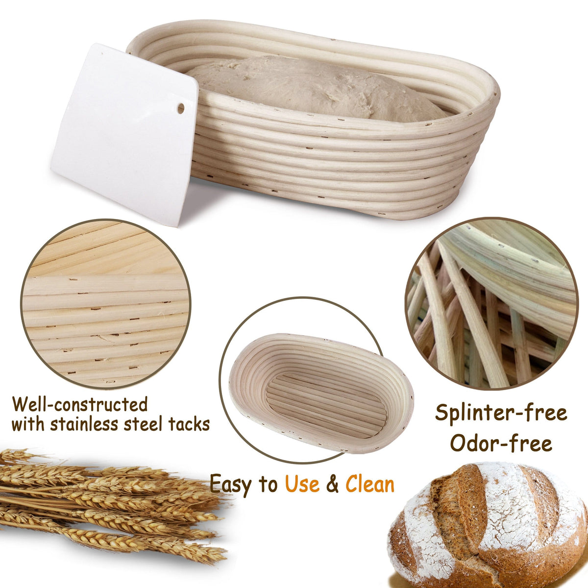 Oval Banneton Bread Proofing Baskets - 10"