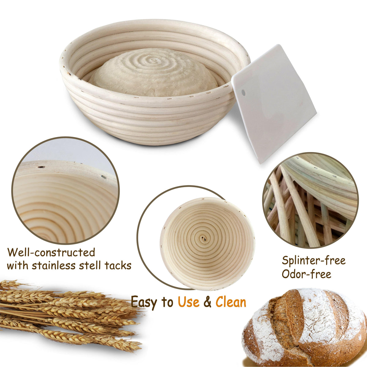 Round Banneton Bread Proofing Baskets - 9"