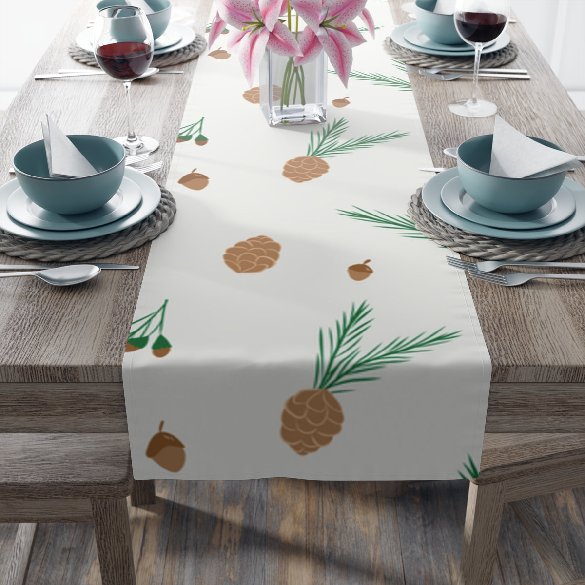 Holiday Table Runner - Pinecones & Acorns