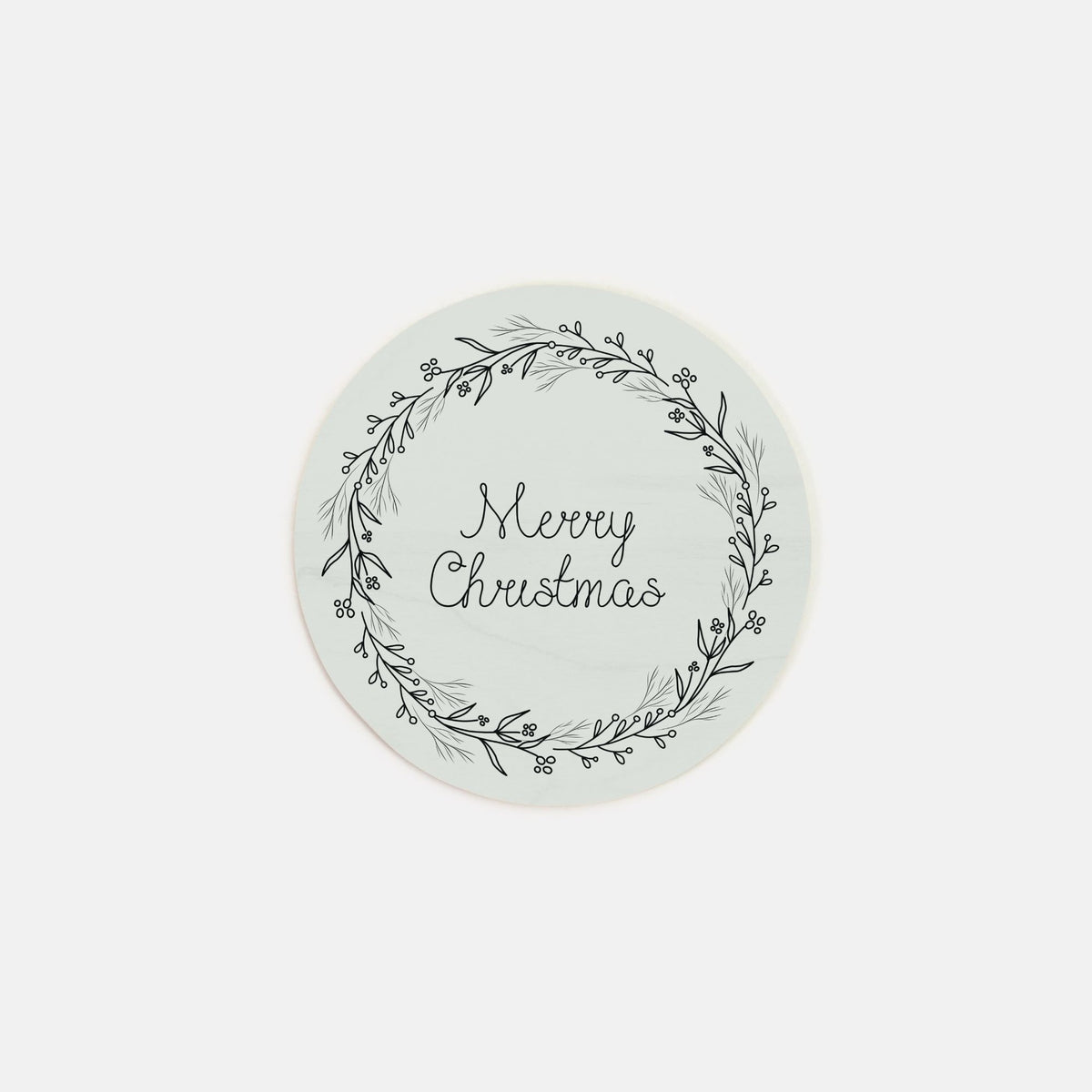 6" Round Wood Sign - Black Merry Christmas Wreath