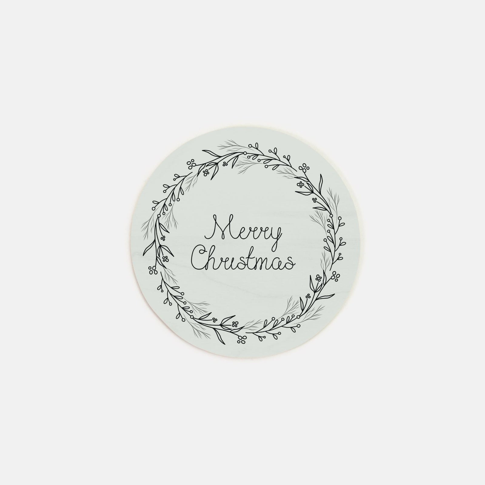 6" Round Wood Sign - Black Merry Christmas Wreath