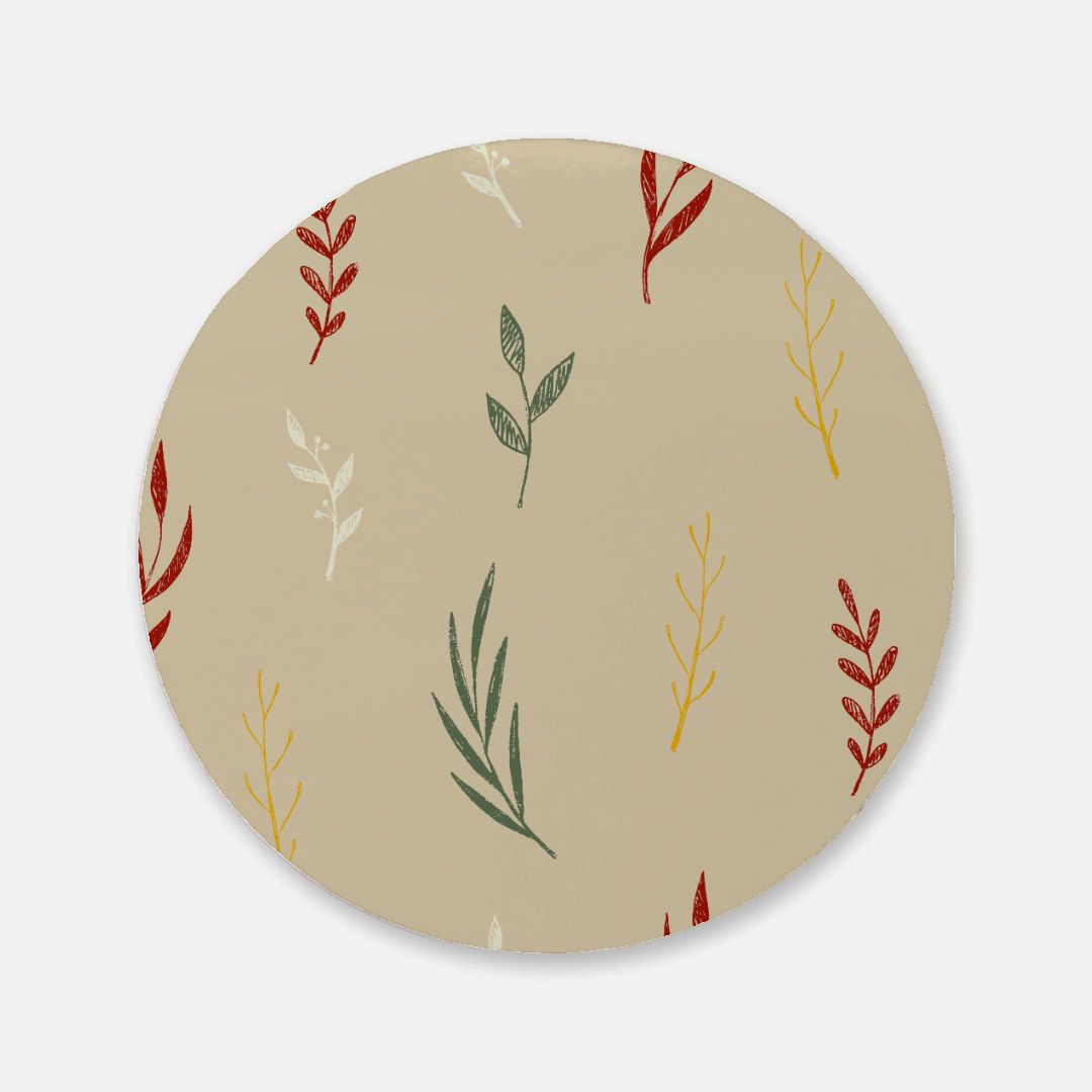 Round Beige Cork Back Coaster - Colorful Garland