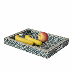 Mother of Pearl Inlay Nacre Rectangular Wood Serving Tray - Set of 2