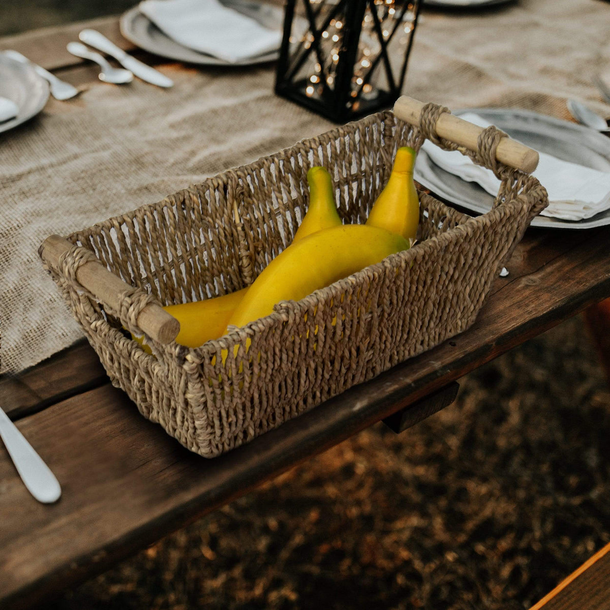 Wicker Storage Baskets with Handles | Kitchen Storage Organizer Toilet Tank Bin (Set 2)