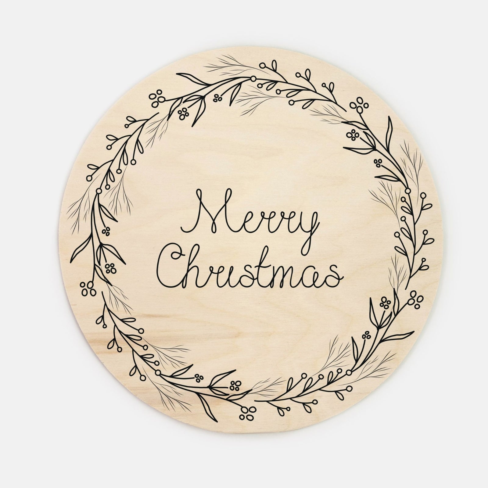 10" Round Wood Sign - Black Wreath