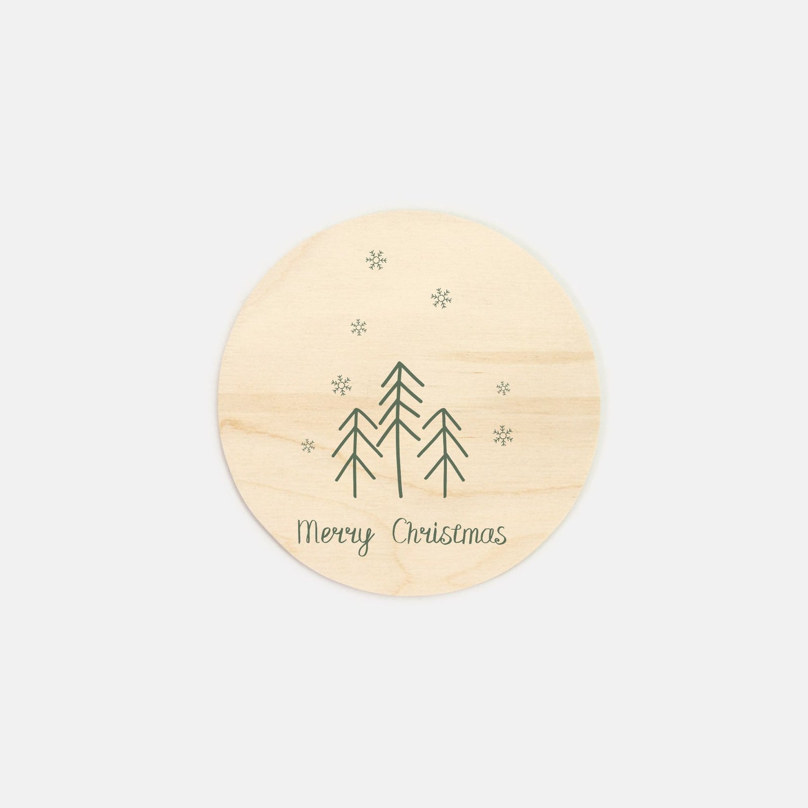 6" Round Wood Sign - Merry Christmas Evergreens