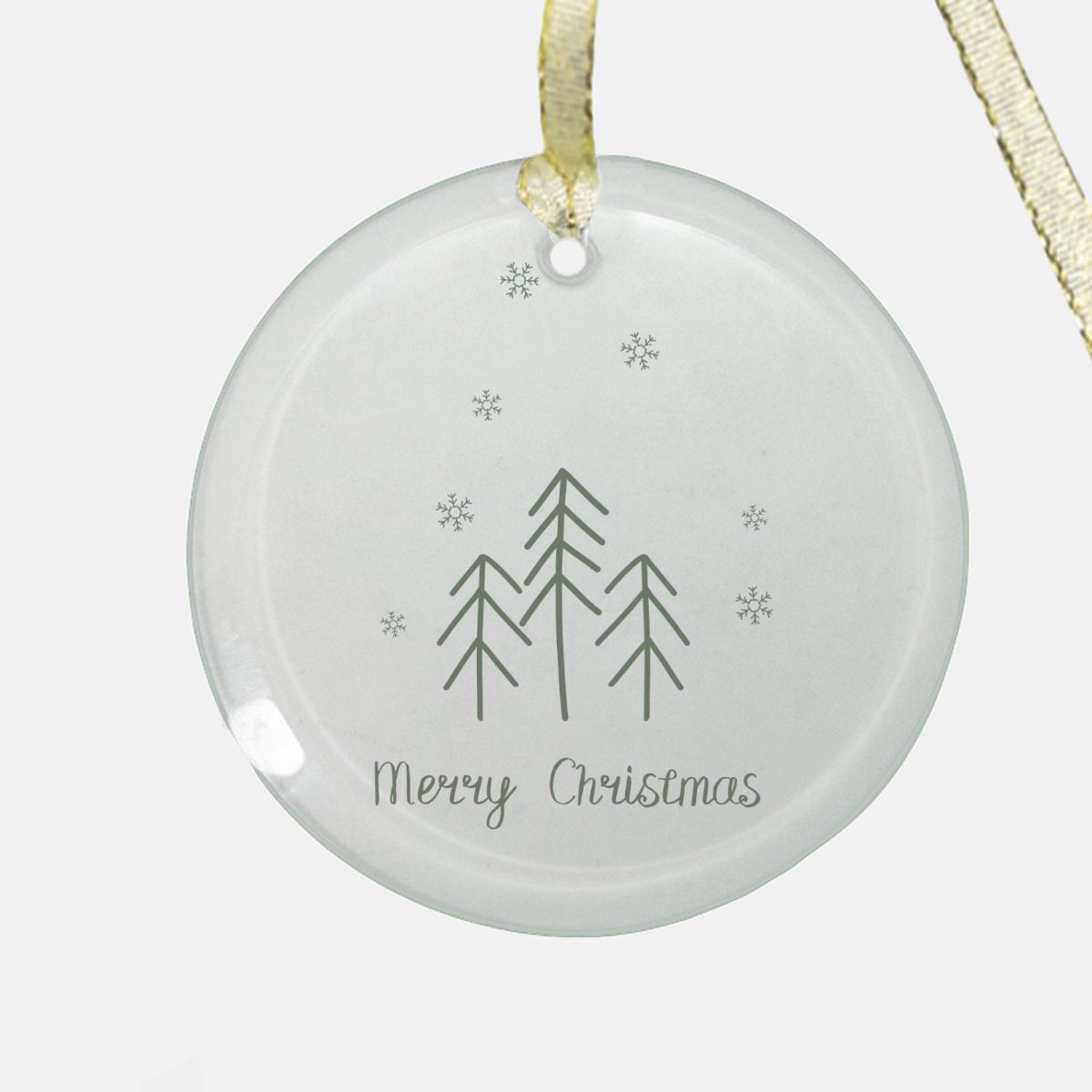 Round Clear Glass Holiday Ornament - Merry Christmas Evergreen Trees