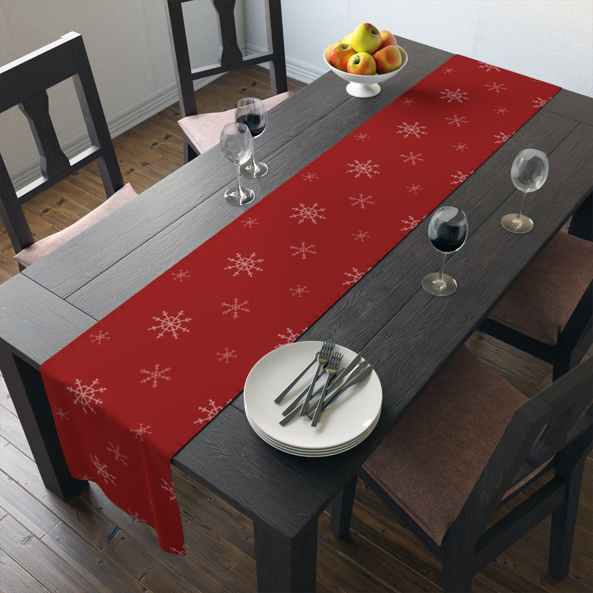 Red Holiday Table Runner - Snowflakes