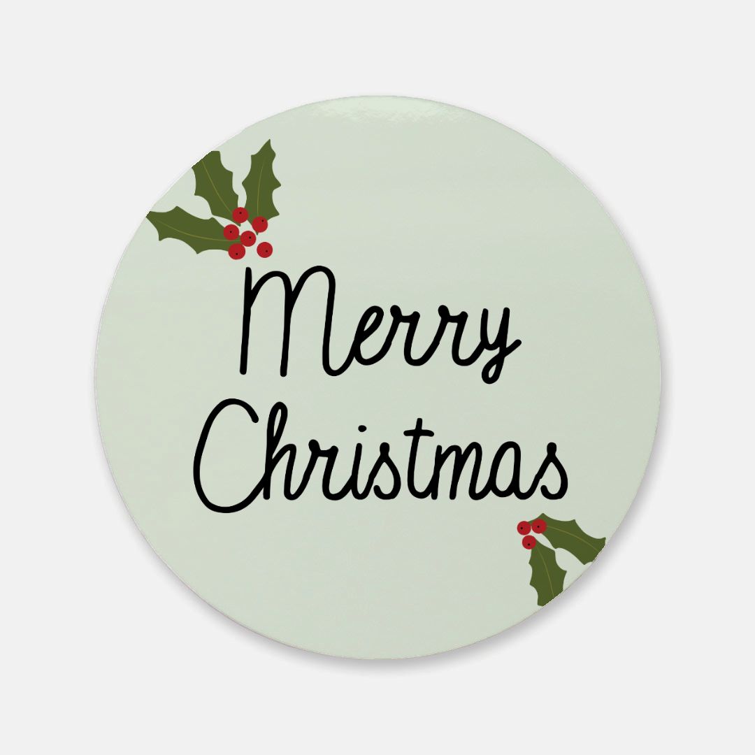 Round Cork Back Coaster - Holly Merry Christmas