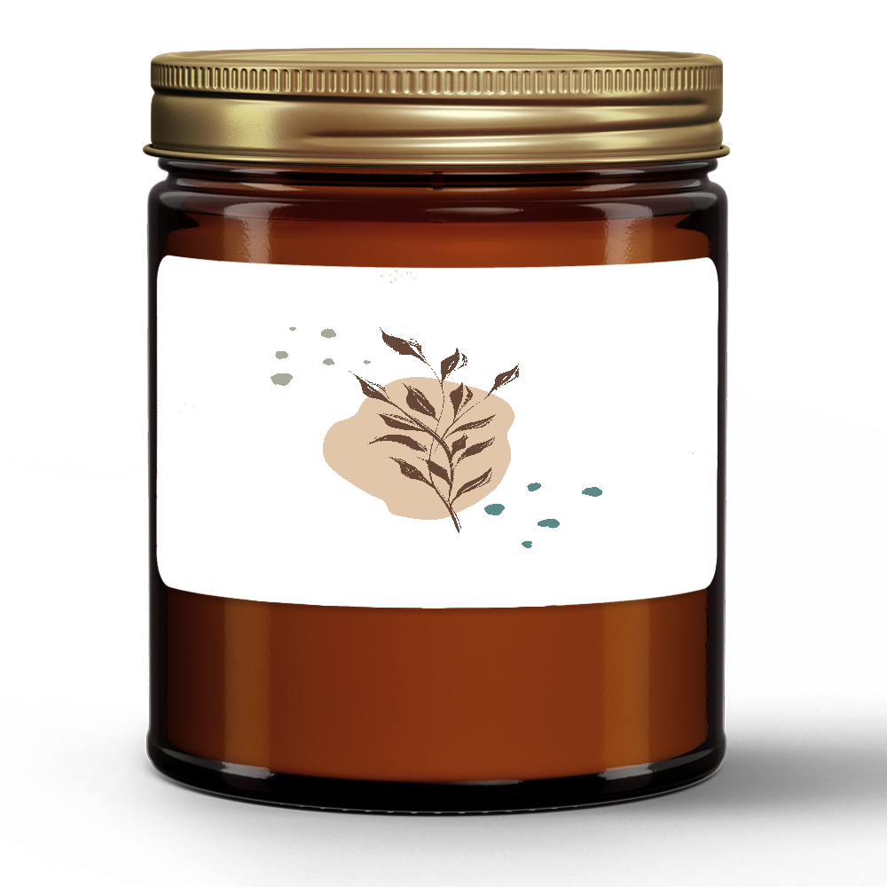 Amber Jar Natural Wax Candle - Brown Branches & Blue Dots