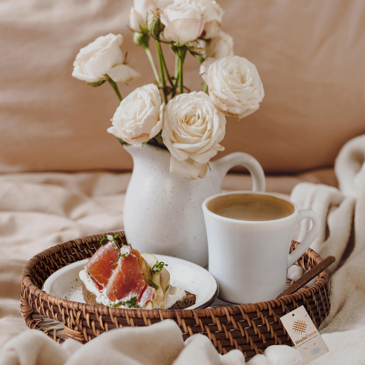 Round Rattan Wicker Tray - Set of 2
