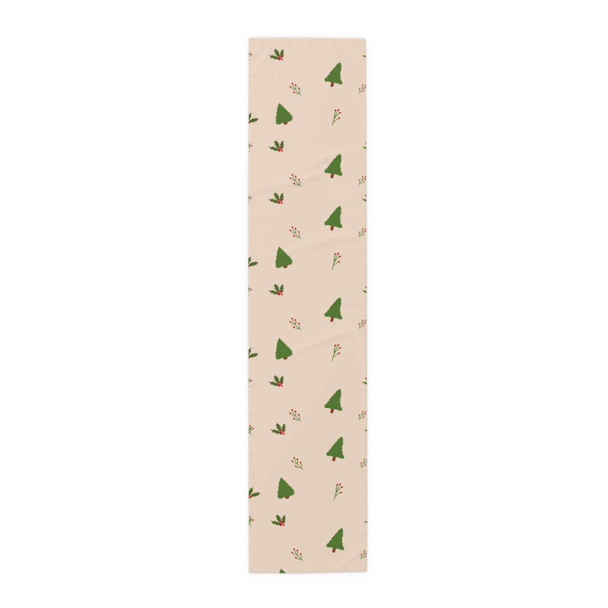 Beige Holiday Table Runner - Holly & Evergreen Trees