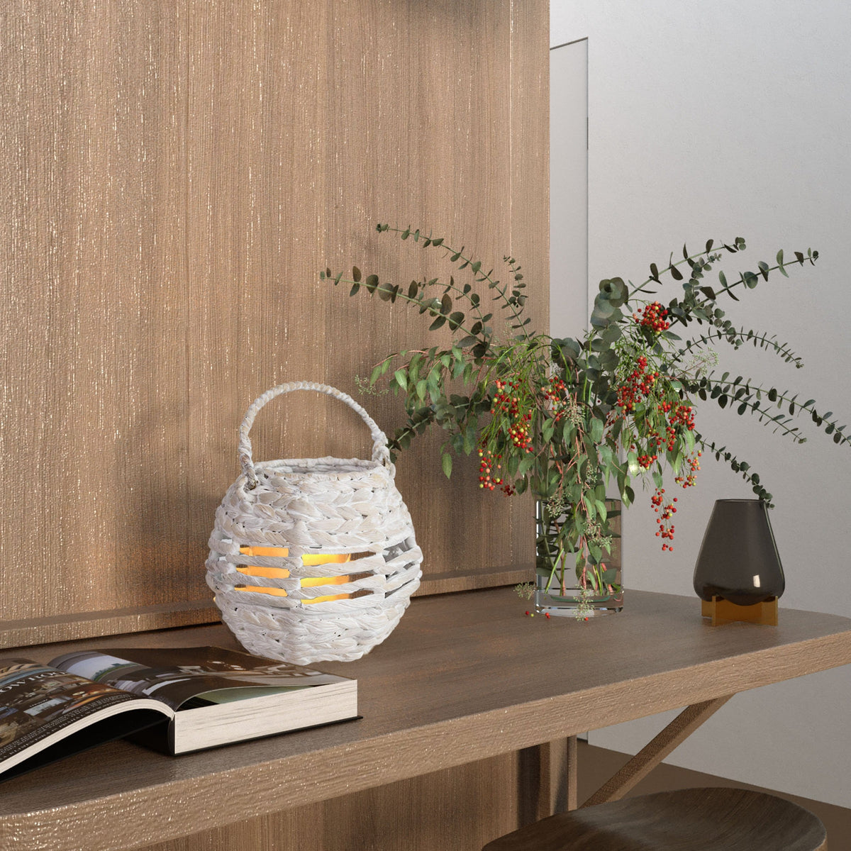 Wicker Candle Holder Lantern with Handle