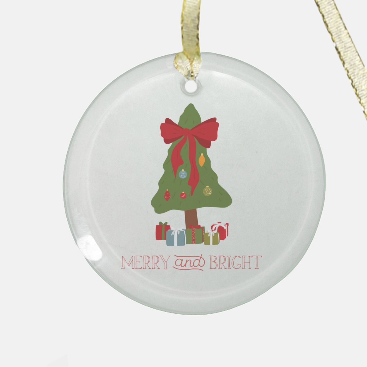 Round Clear Glass Holiday Ornament - Merry & Bright